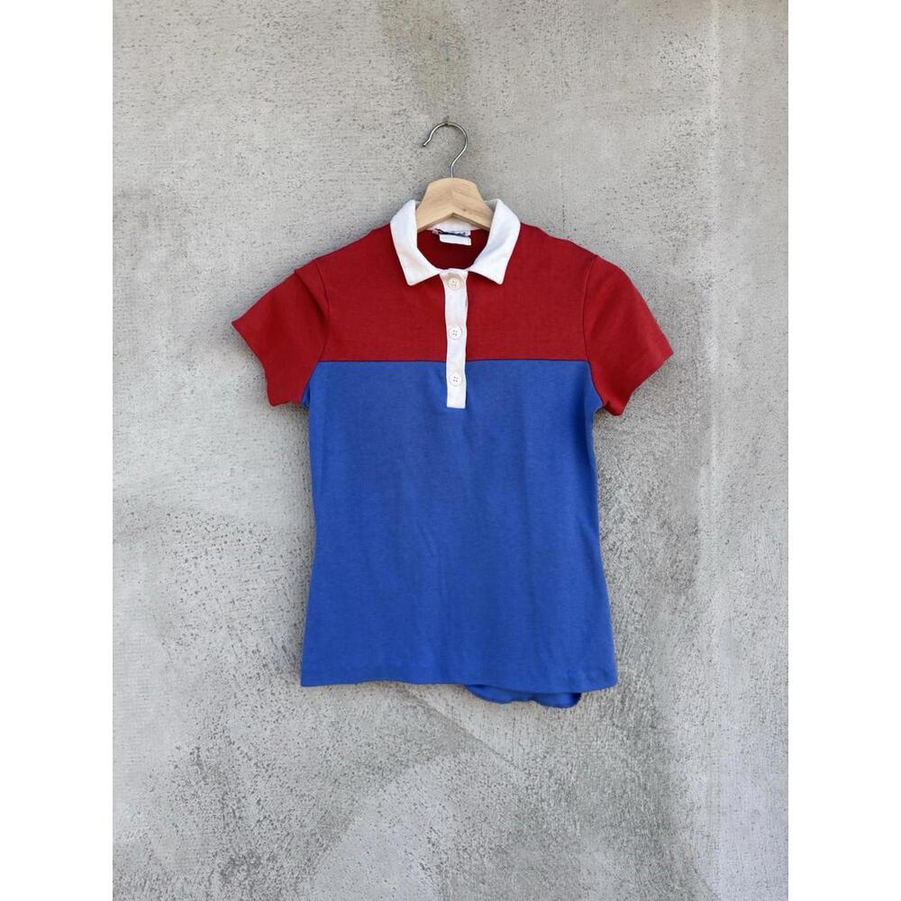 Vintage 1980s College Town Rugby Polo Shirt Women’s Size Small Blue Red 80s